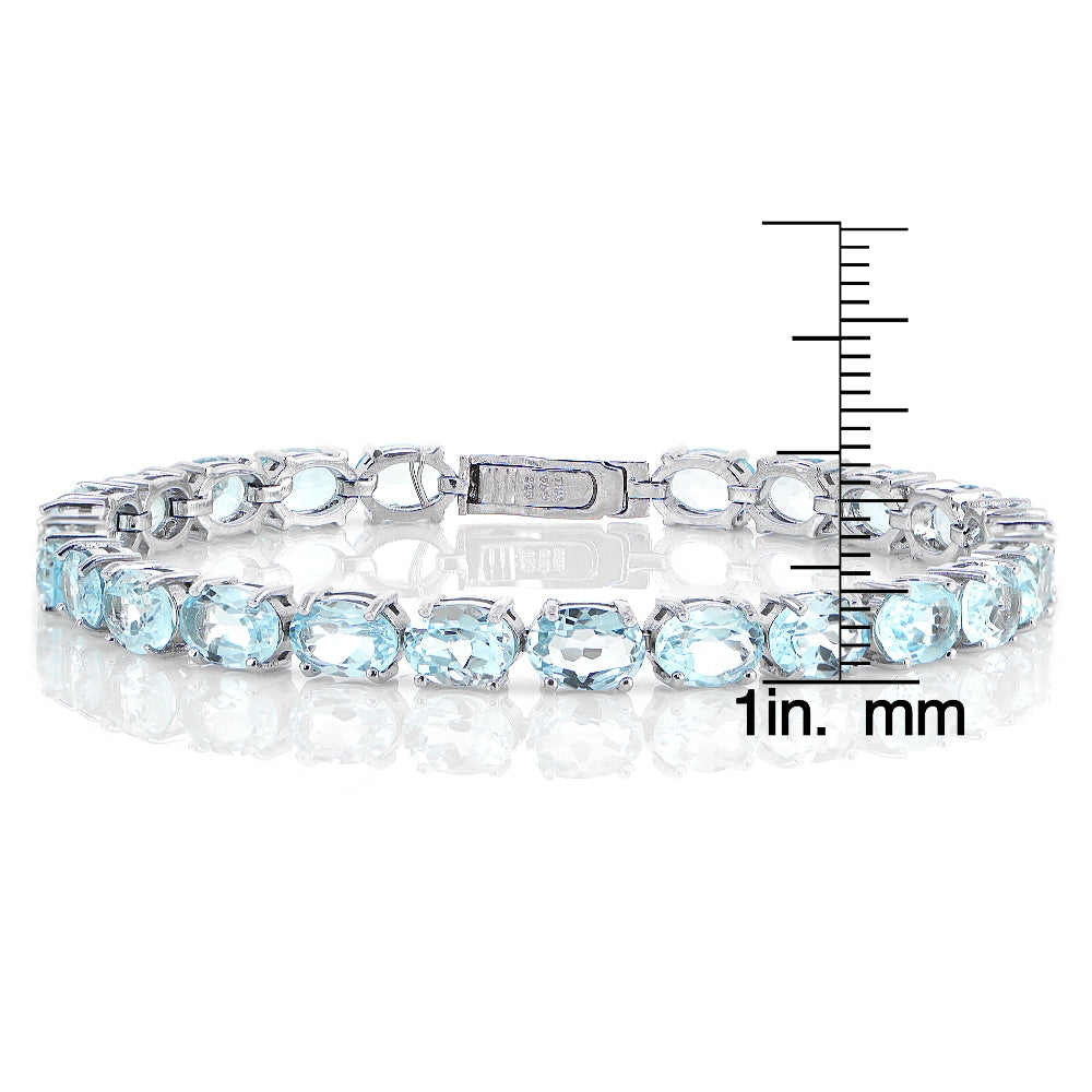 Sterling Silver 19.35ct Blue Topaz 7x5mm Oval Tennis Bracelet-3