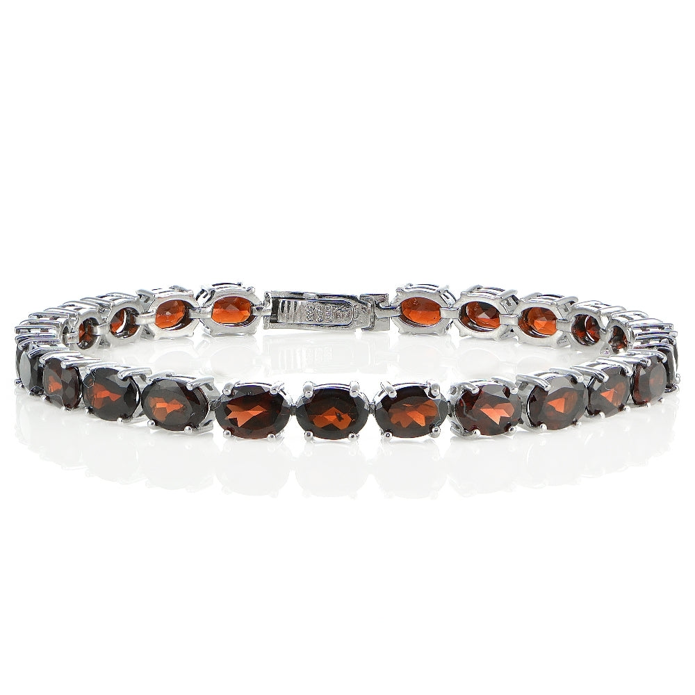 Sterling Silver 19ct Garnet 7x5mm Oval Tennis Bracelet