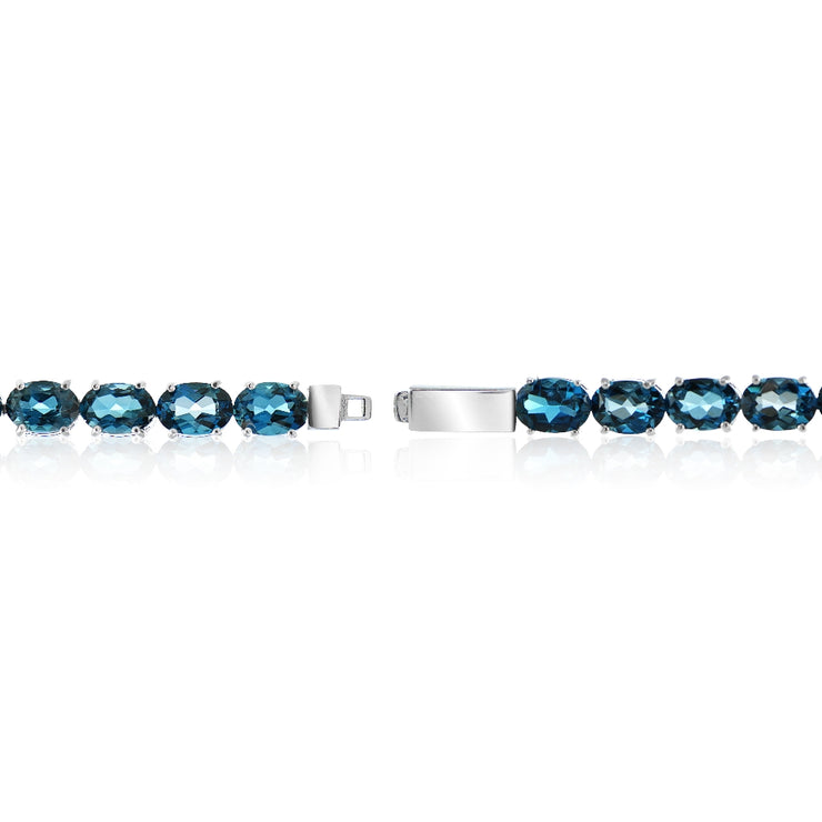 Sterling Silver 20ct London Blue Topaz 7x5mm Oval Tennis Bracelet