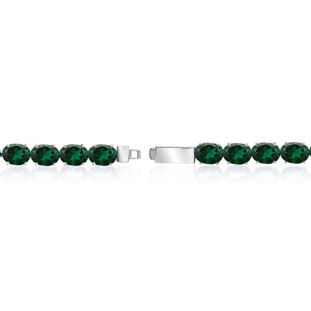 Sterling Silver 12.35ct Created Emerald 7x5mm Oval Tennis Bracelet-2