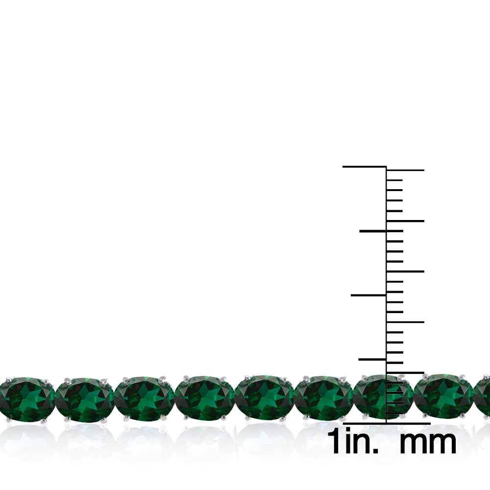 Sterling Silver 12.35ct Created Emerald 7x5mm Oval Tennis Bracelet-3
