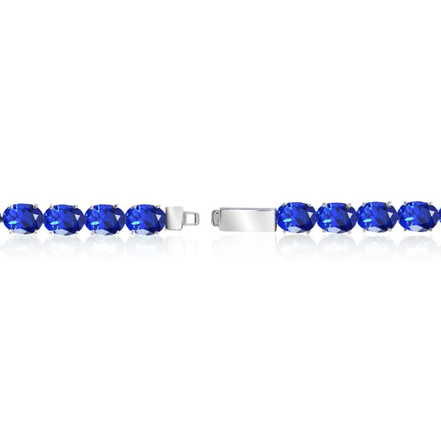 Sterling Silver Created Blue Sapphire 7x5mm Oval-cut Classic Tennis Bracelet
