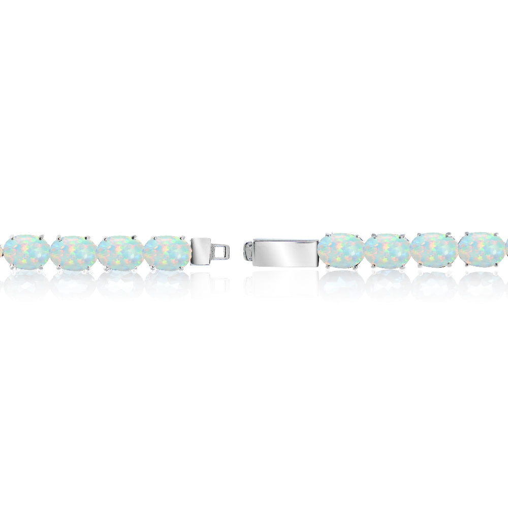 Sterling Silver 7.4ct Created White Opal 7x5mm Oval Tennis Bracelet-2