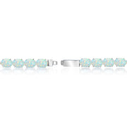 Sterling Silver 7.4ct Created White Opal 7x5mm Oval Tennis Bracelet