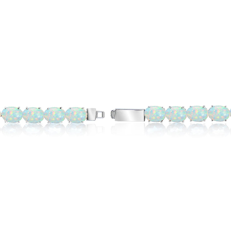 Sterling Silver 7.4ct Created White Opal 7x5mm Oval Tennis Bracelet