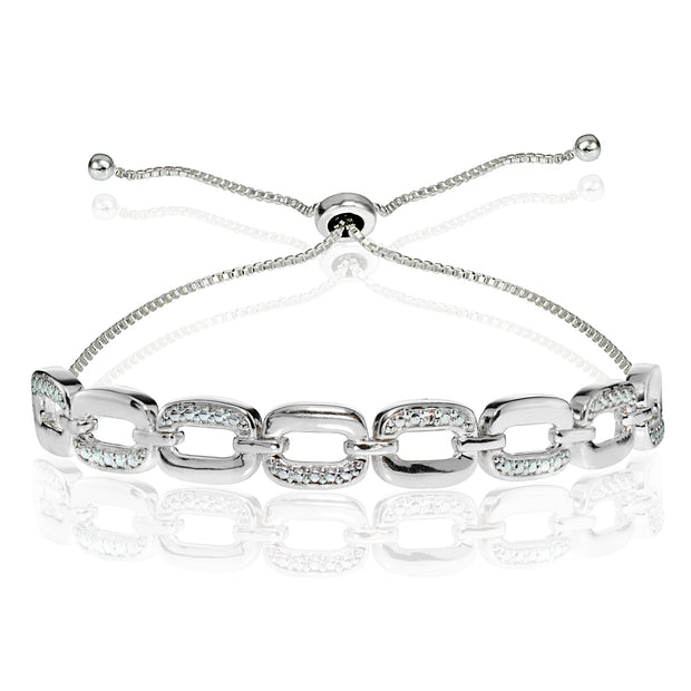 Sterling Silver Diamond Accent Rectangle Link Adjustable Bolo Bracelet
