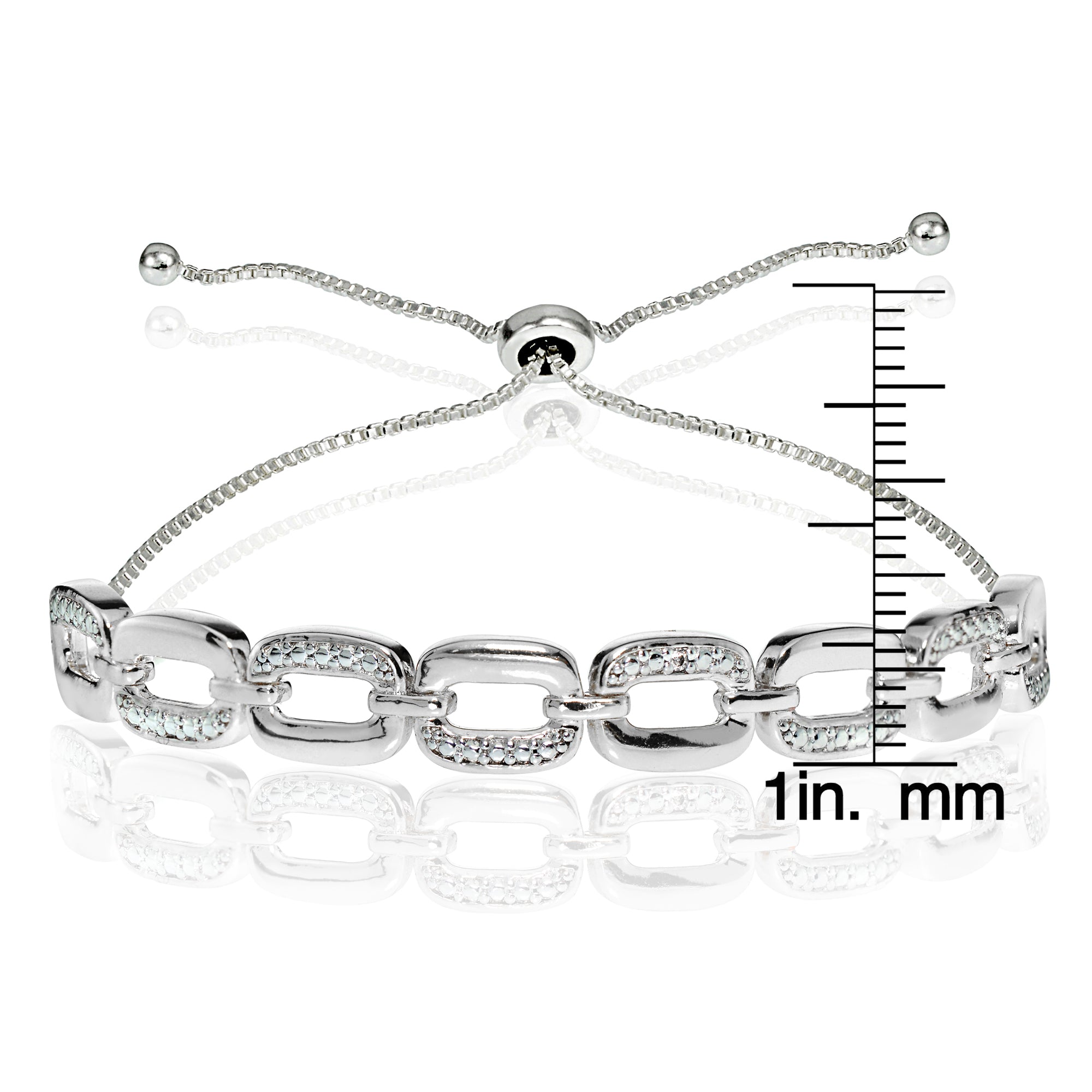 Sterling Silver Diamond Accent Rectangle Link Adjustable Bolo Bracelet-3