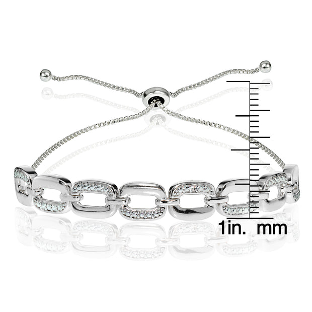 Sterling Silver Diamond Accent Rectangle Link Adjustable Bolo Bracelet