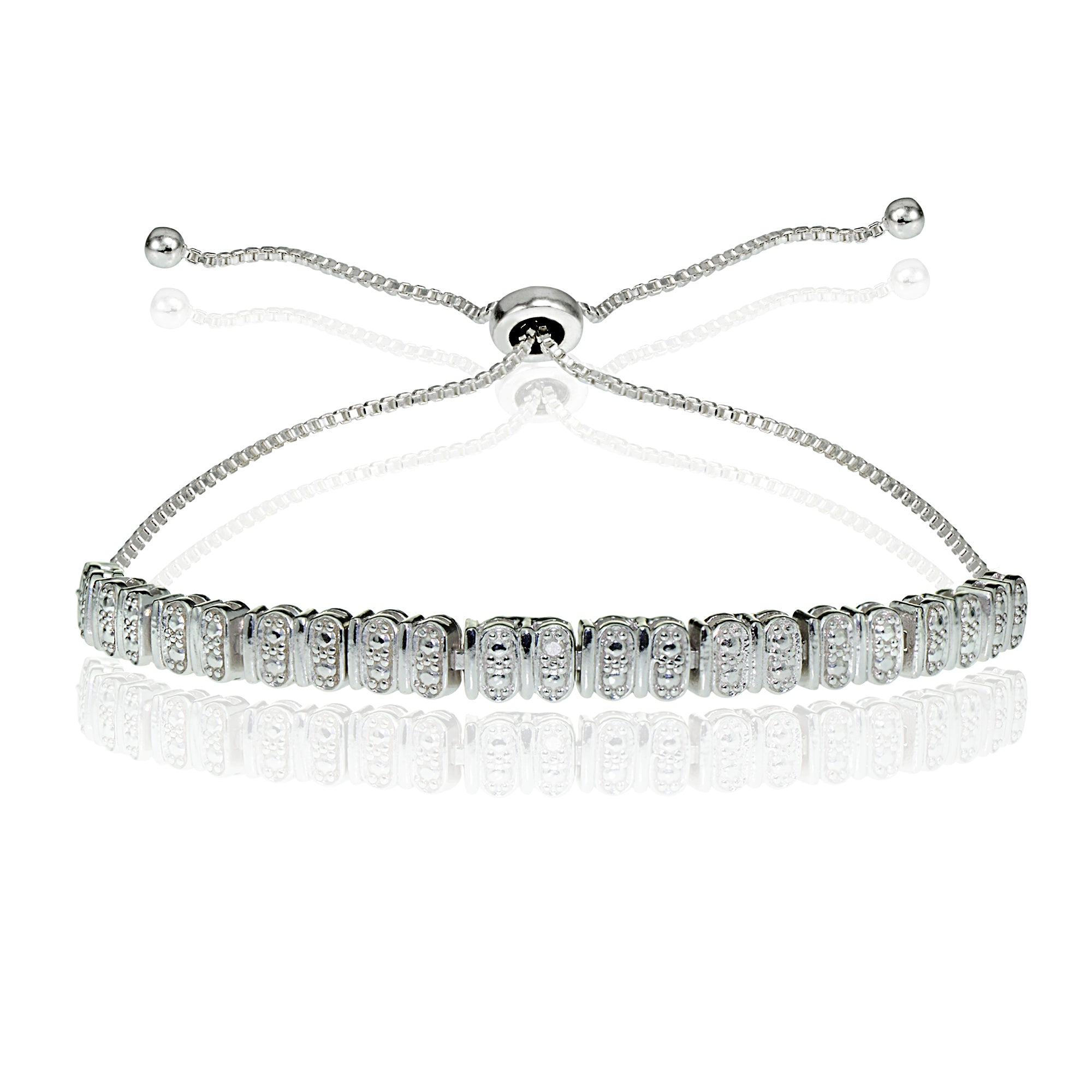 Sterling Silver Diamond Accent Studded Tennis Adjustable Bolo Bracelet