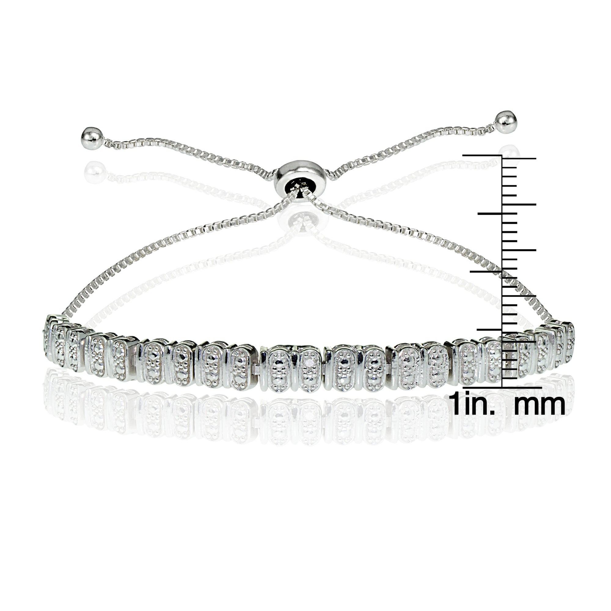 Sterling Silver Diamond Accent Studded Tennis Adjustable Bolo Bracelet-4