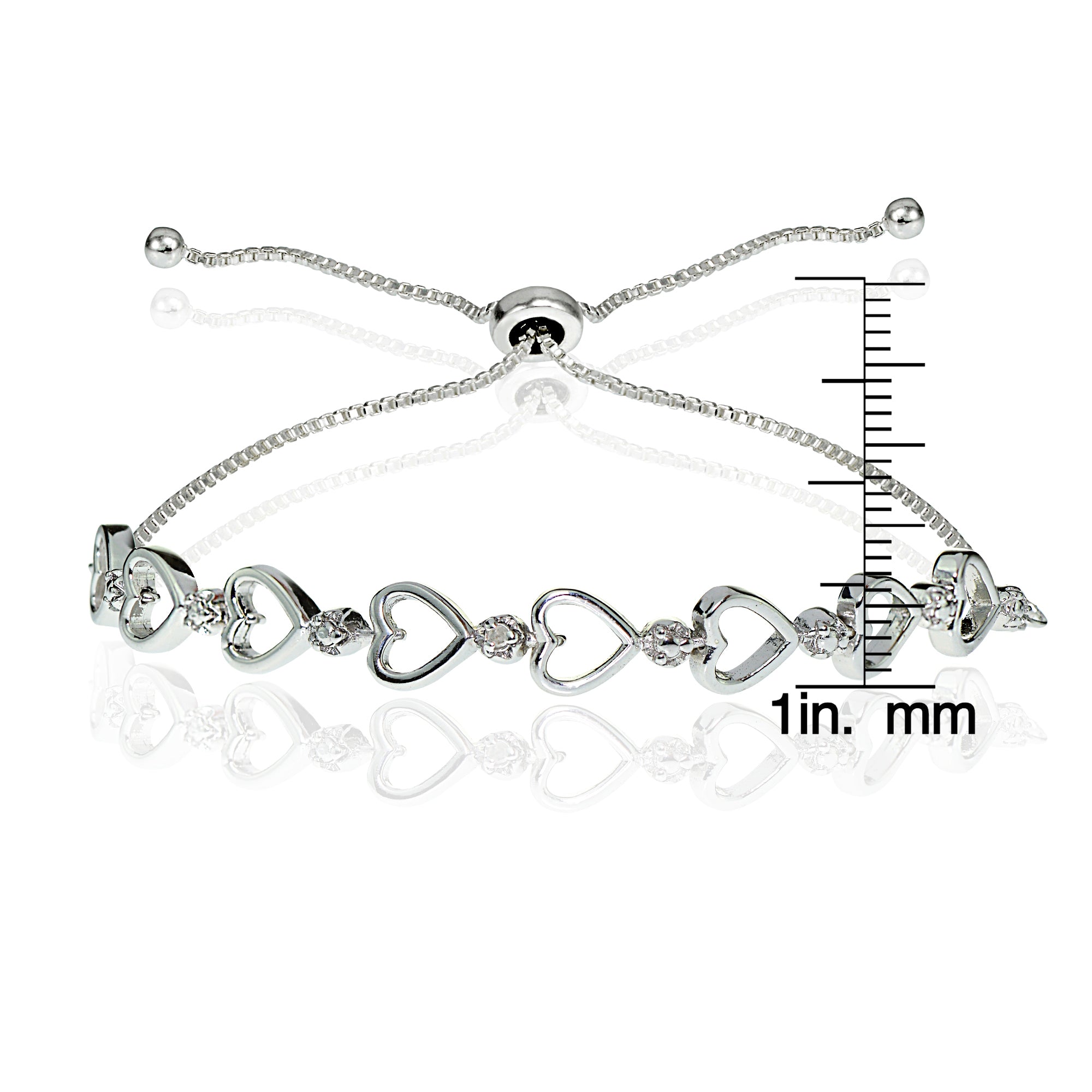 Sterling Silver Diamond Accented Open Heart Link Adjustable Bolo Bracelet-3