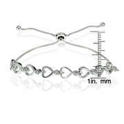 Sterling Silver Diamond Accented Open Heart Link Adjustable Bolo Bracelet