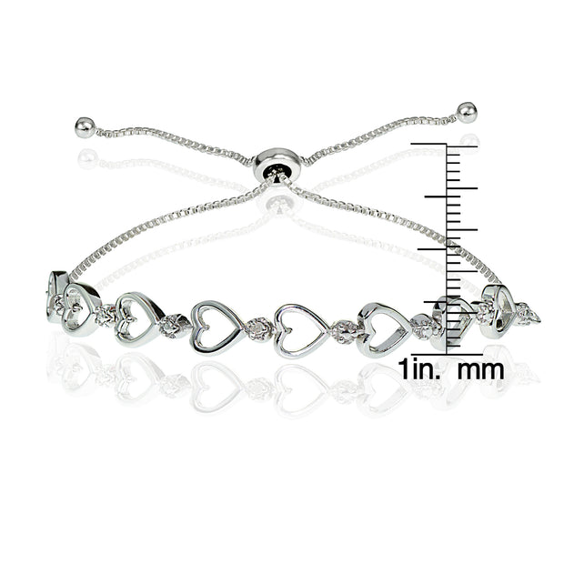Sterling Silver Diamond Accented Open Heart Link Adjustable Bolo Bracelet