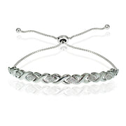 Sterling Silver Diamond Accented X Tennis Adjustable Bolo Bracelet