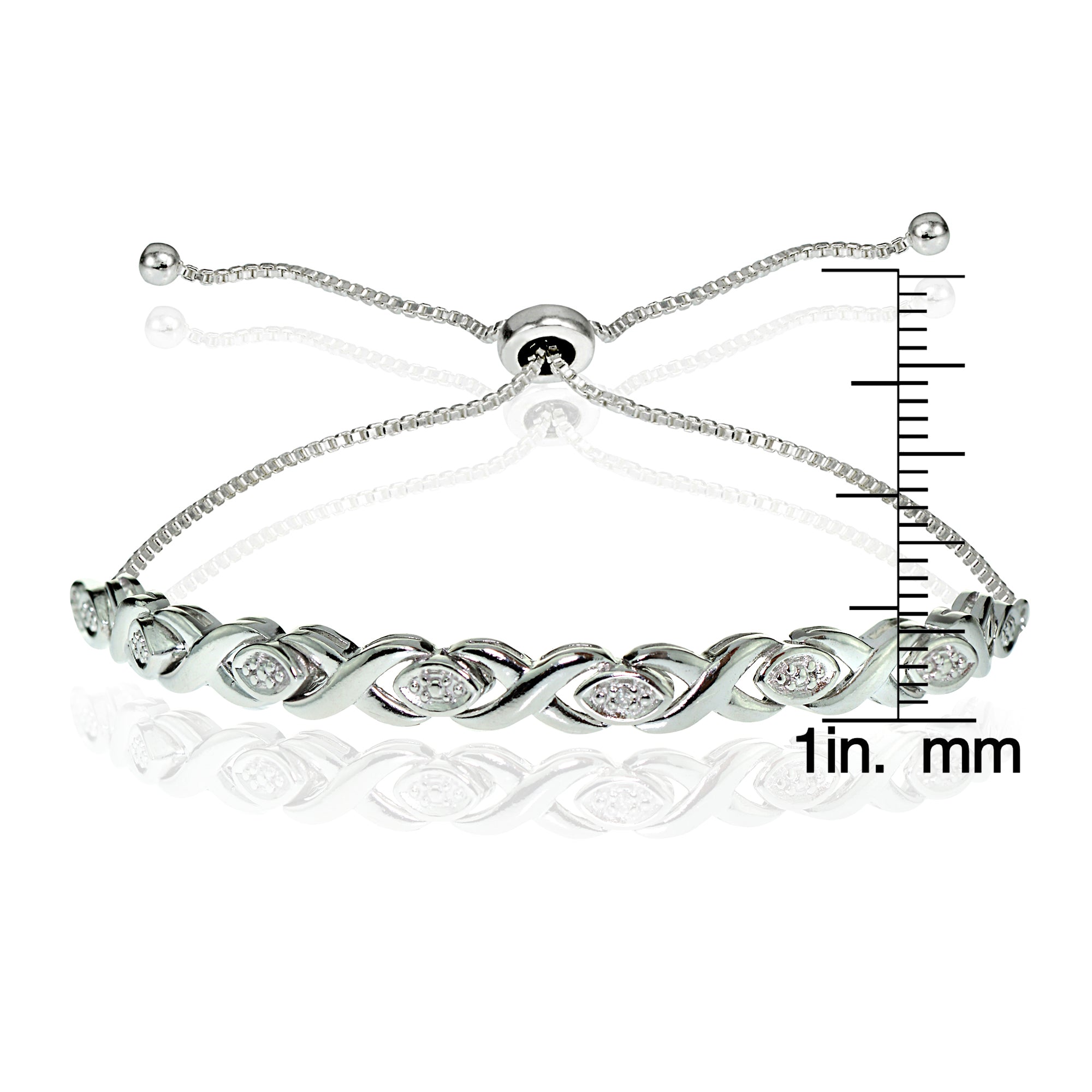 Sterling Silver Diamond Accented X Tennis Adjustable Bolo Bracelet-3