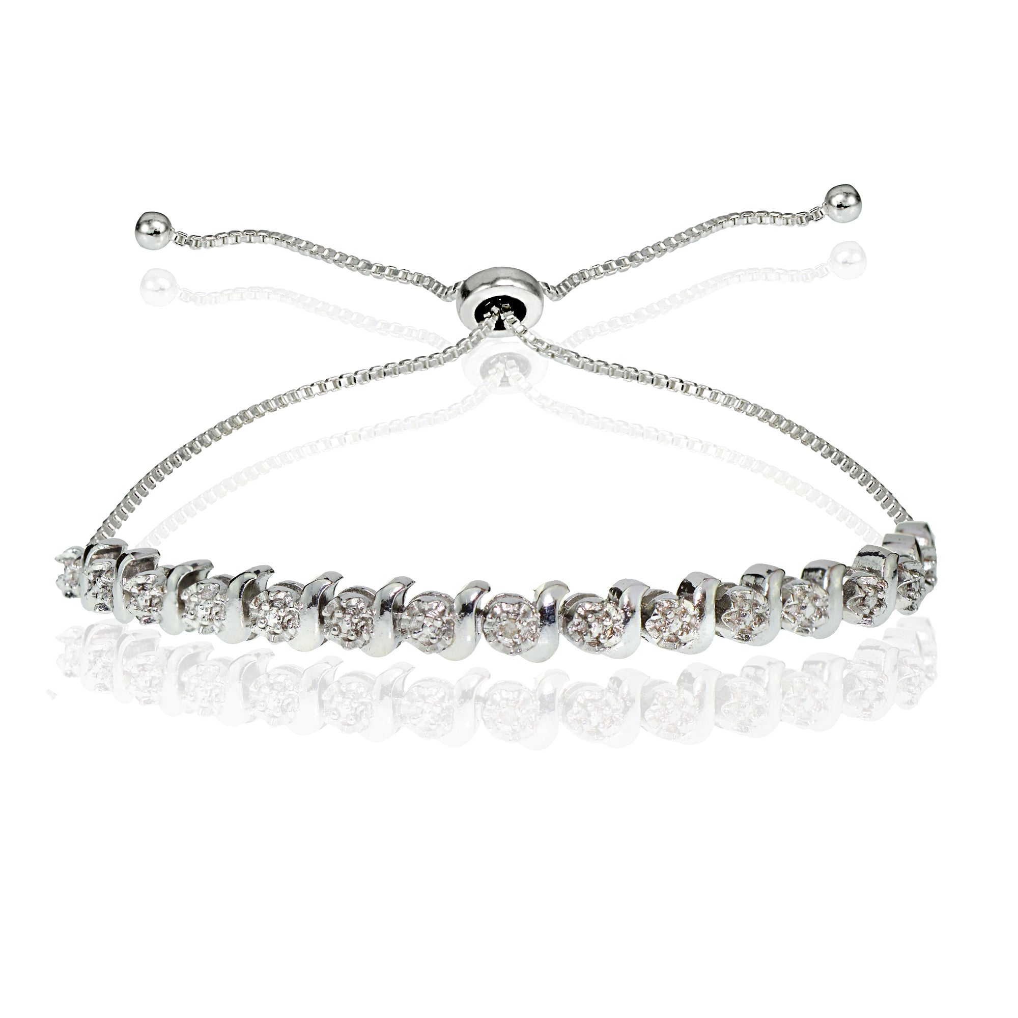 Sterling Silver Diamond Accented Round S-link Adjustable Bolo Bracelet