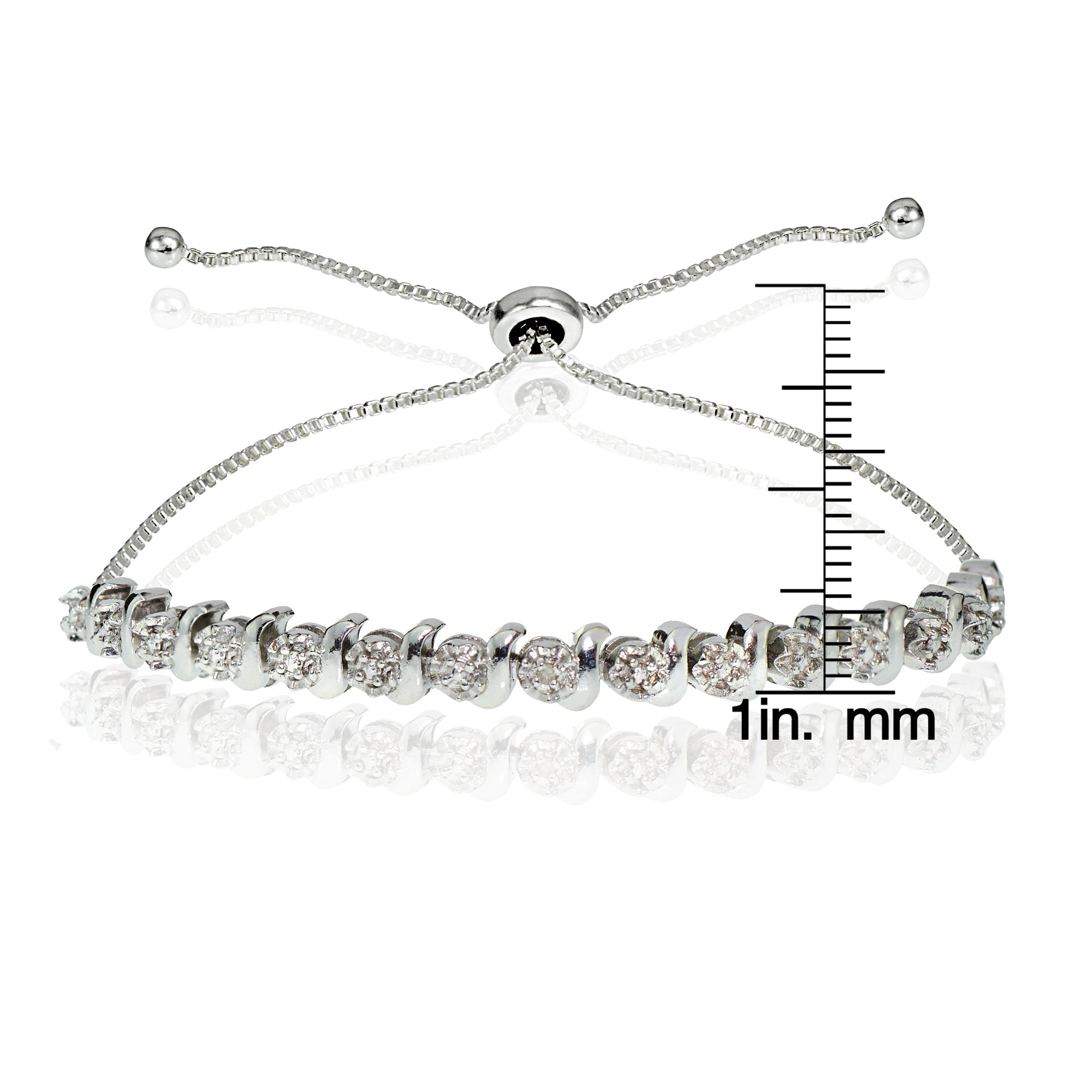 Sterling Silver Diamond Accented Round S-link Adjustable Bolo Bracelet-3