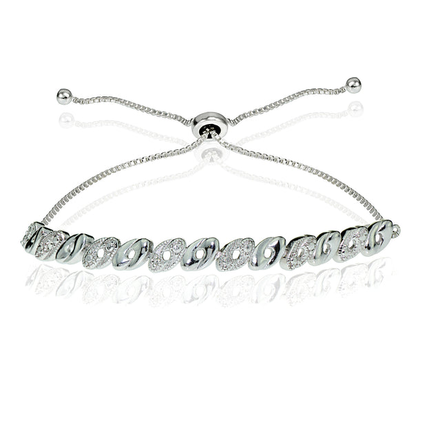 Sterling Silver Diamond Accented Oval Adjustable Bolo Bracelet