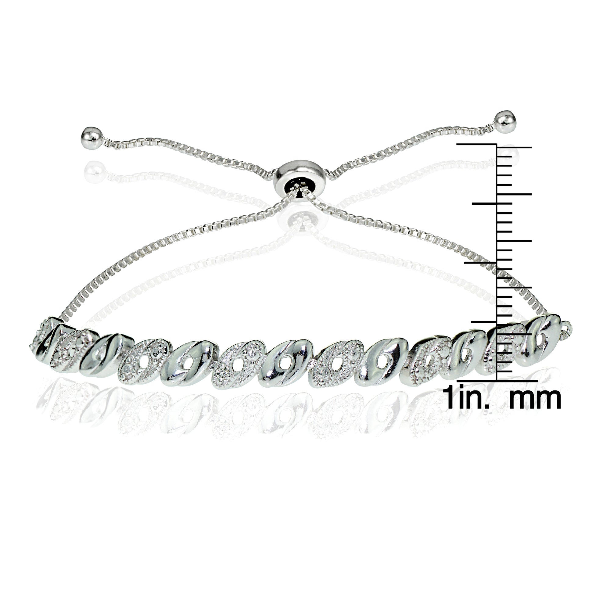 Sterling Silver Diamond Accented Oval Adjustable Bolo Bracelet-3