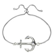 Sterling Silver Polished Anchor Adjustable Bracelet