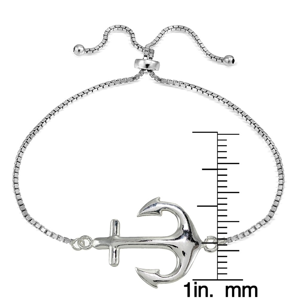 Sterling Silver Polished Anchor Adjustable Bracelet-3