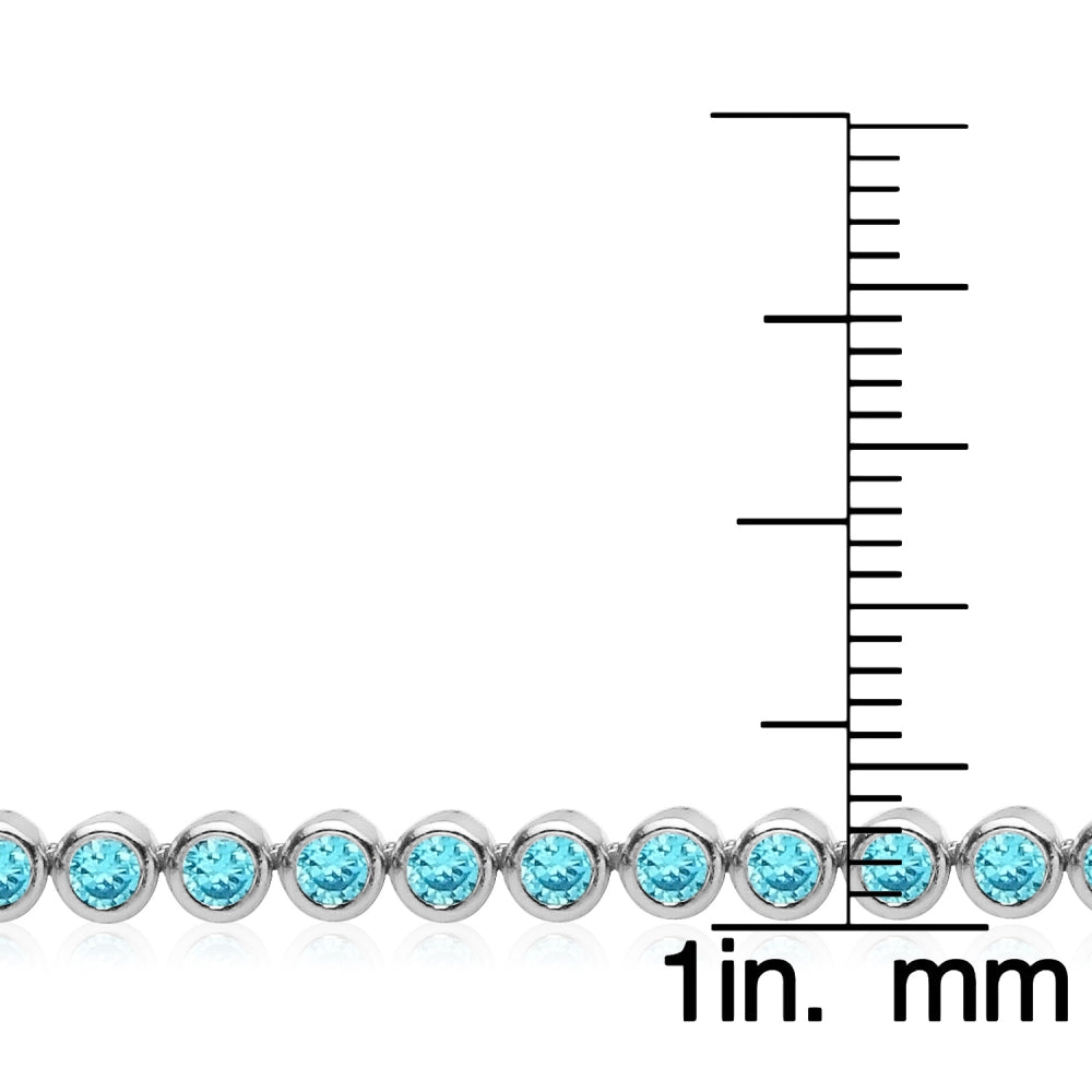 Sterling Silver Aqua Cubic Zirconia Round Bezel-Set Adjustable Bolo Bracelet-4