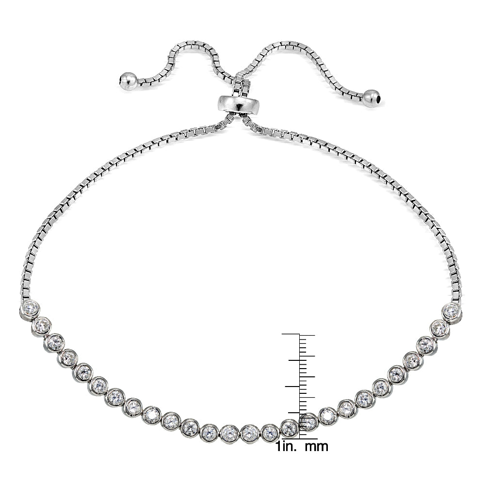 Sterling Silver Cubic Zirconia Bezel Set Adjustable Bracelet-3