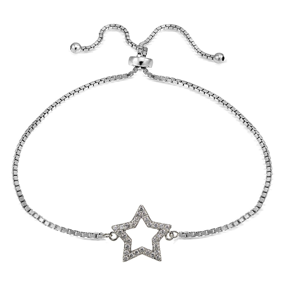 Sterling Silver Cubic Zirconia Star Adjustable Bracelet