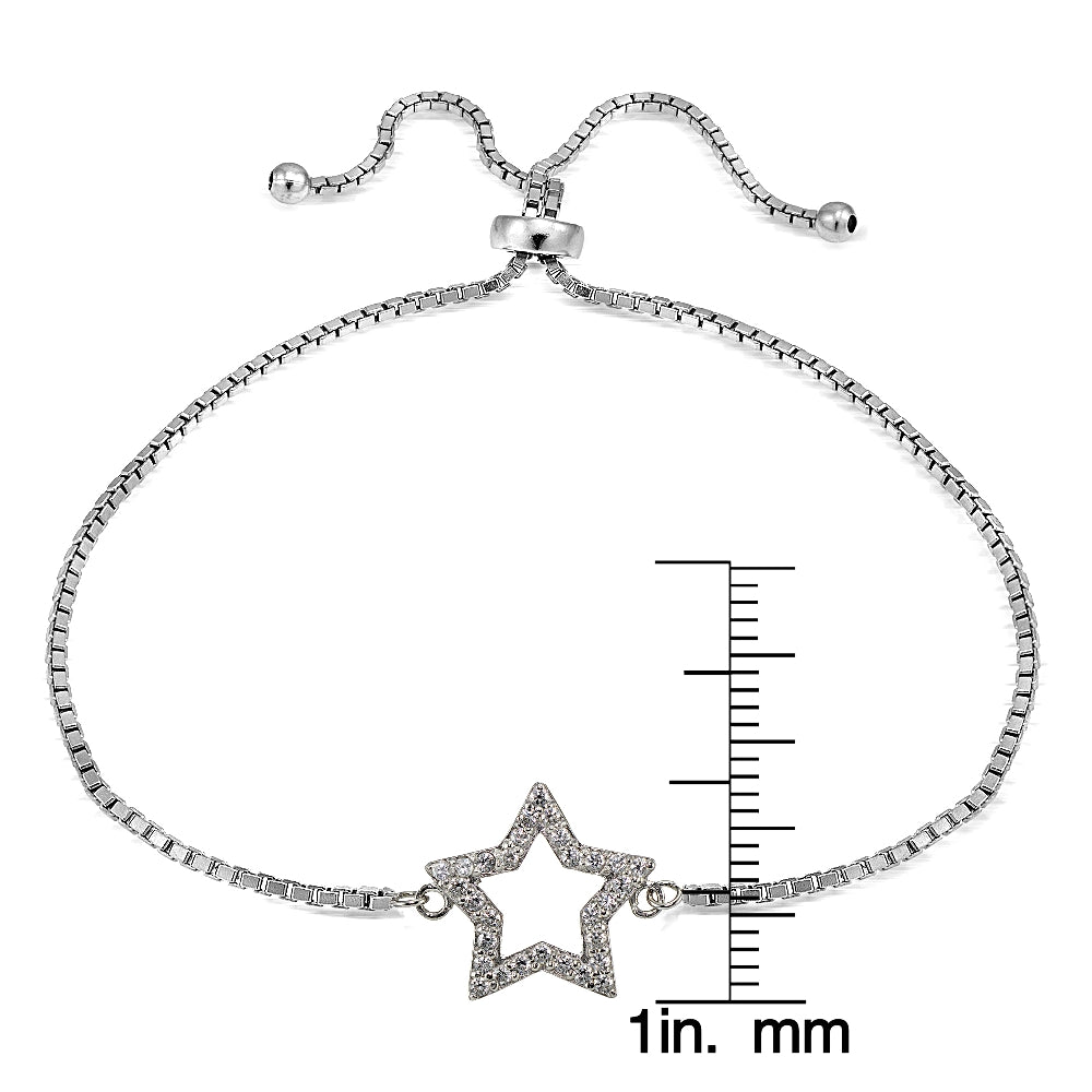 Sterling Silver Cubic Zirconia Star Adjustable Bracelet-3