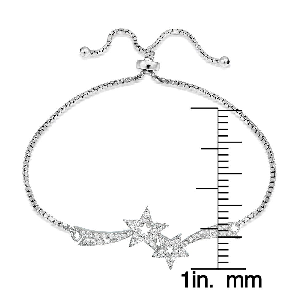 Sterling Silver Cubic Zirconia Two Shooting Star Adjustable Bracelet-3