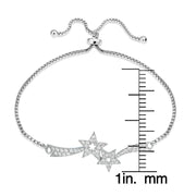 Sterling Silver Cubic Zirconia Two Shooting Star Adjustable Bracelet
