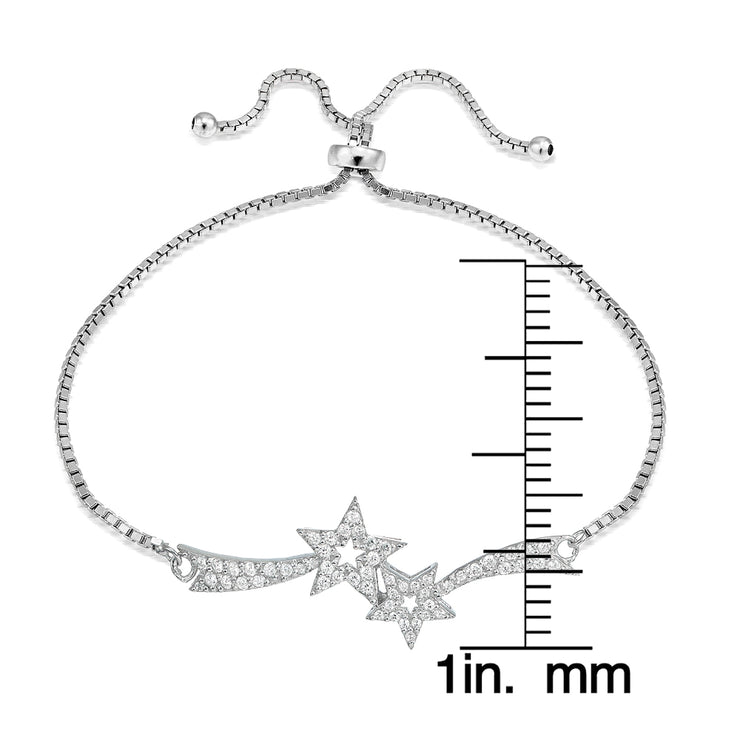 Sterling Silver Cubic Zirconia Two Shooting Star Adjustable Bracelet