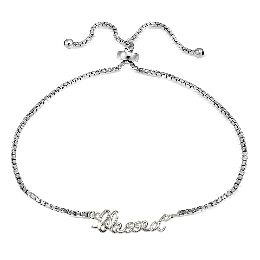 Sterling Silver BLESSED Polished Adjustable Bracelet
