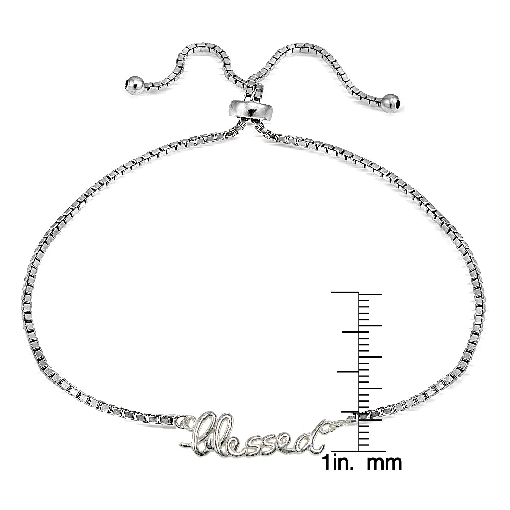 Sterling Silver BLESSED Polished Adjustable Bracelet-3