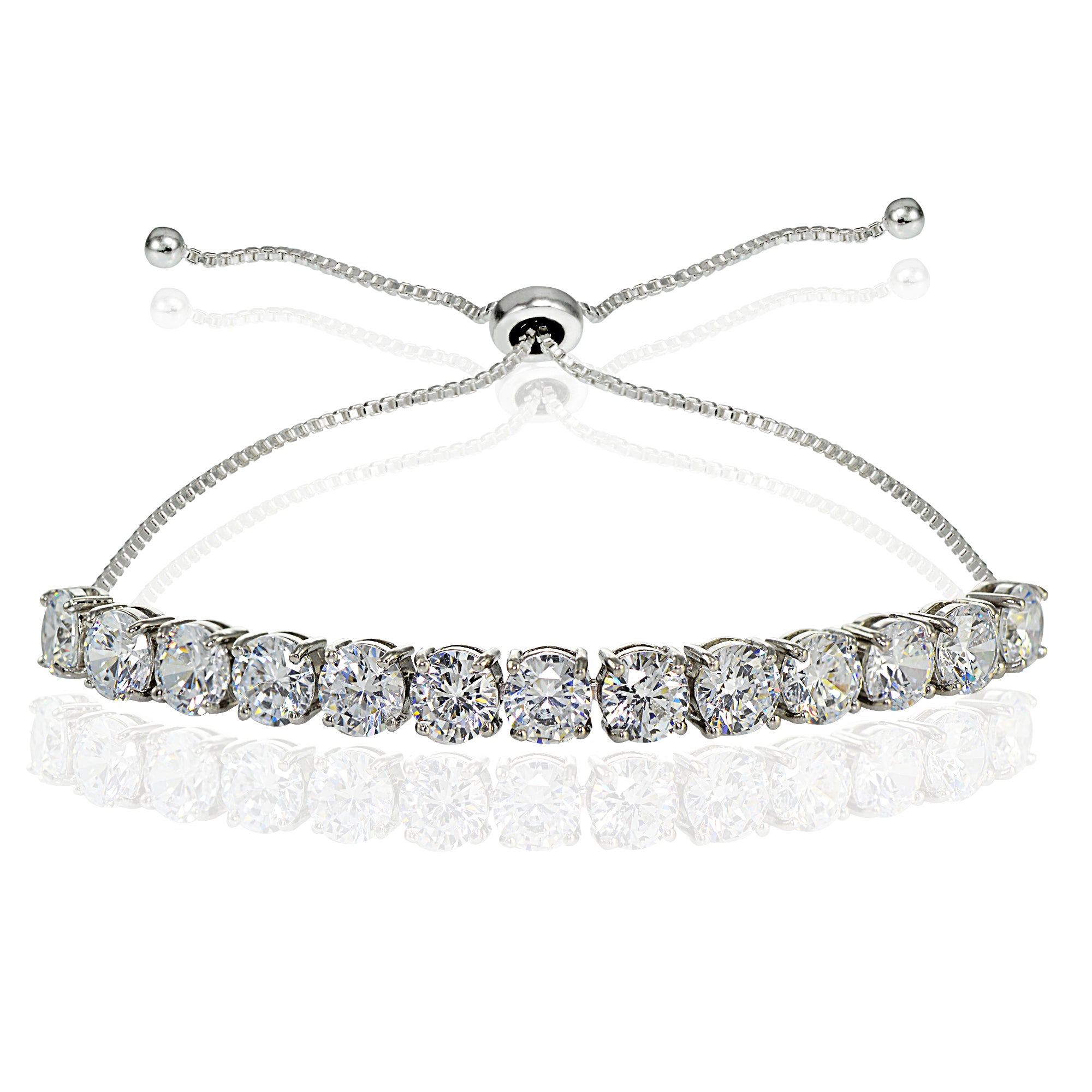 Sterling Silver Cubic Zirconia 5mm Round-cut Adjustable Bracelet