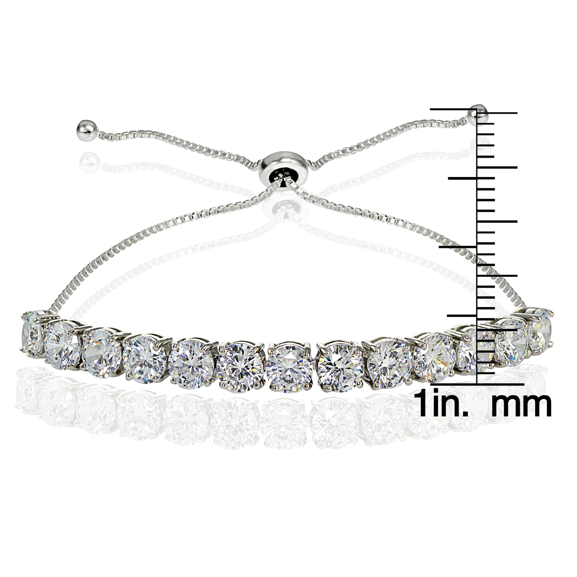 Sterling Silver Cubic Zirconia 5mm Round-cut Adjustable Bracelet-3