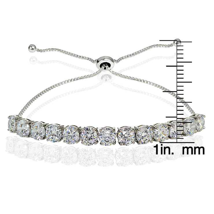 Sterling Silver Cubic Zirconia 5mm Round-cut Adjustable Bracelet