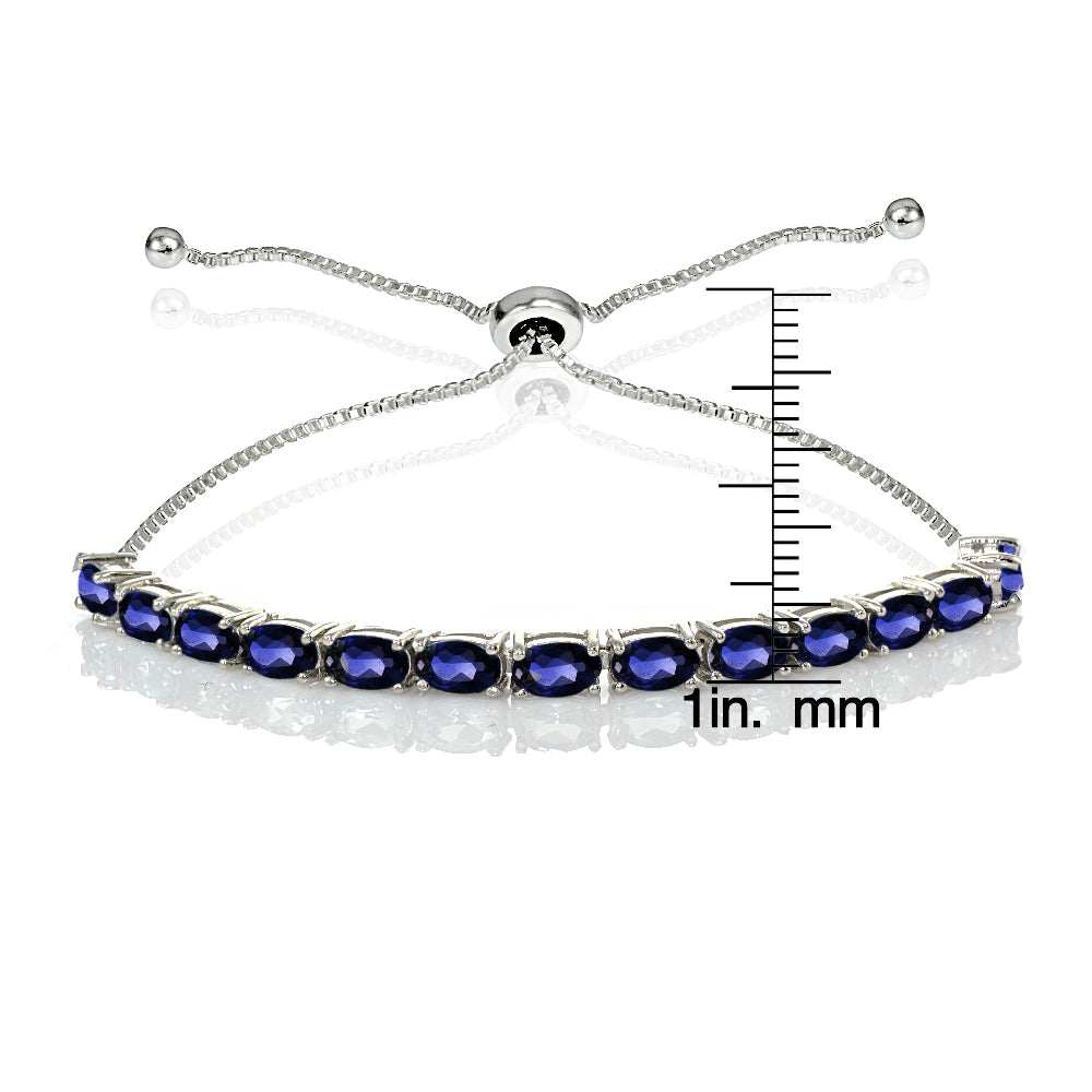 Sterling Silver 5x3mm Created Blue Sapphire Oval-Cut Adjustable Bracelet-3