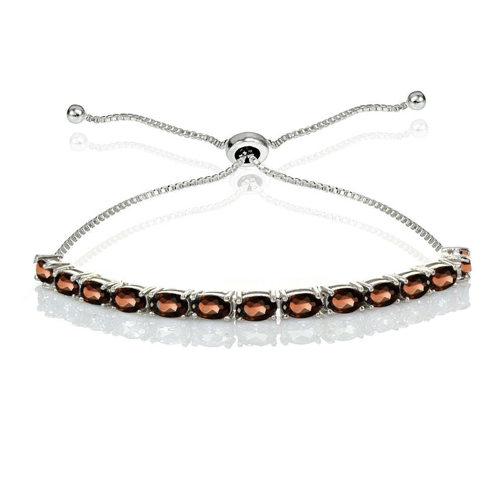 Sterling Silver 5x3mm Garnet Oval-Cut Adjustable Bracelet