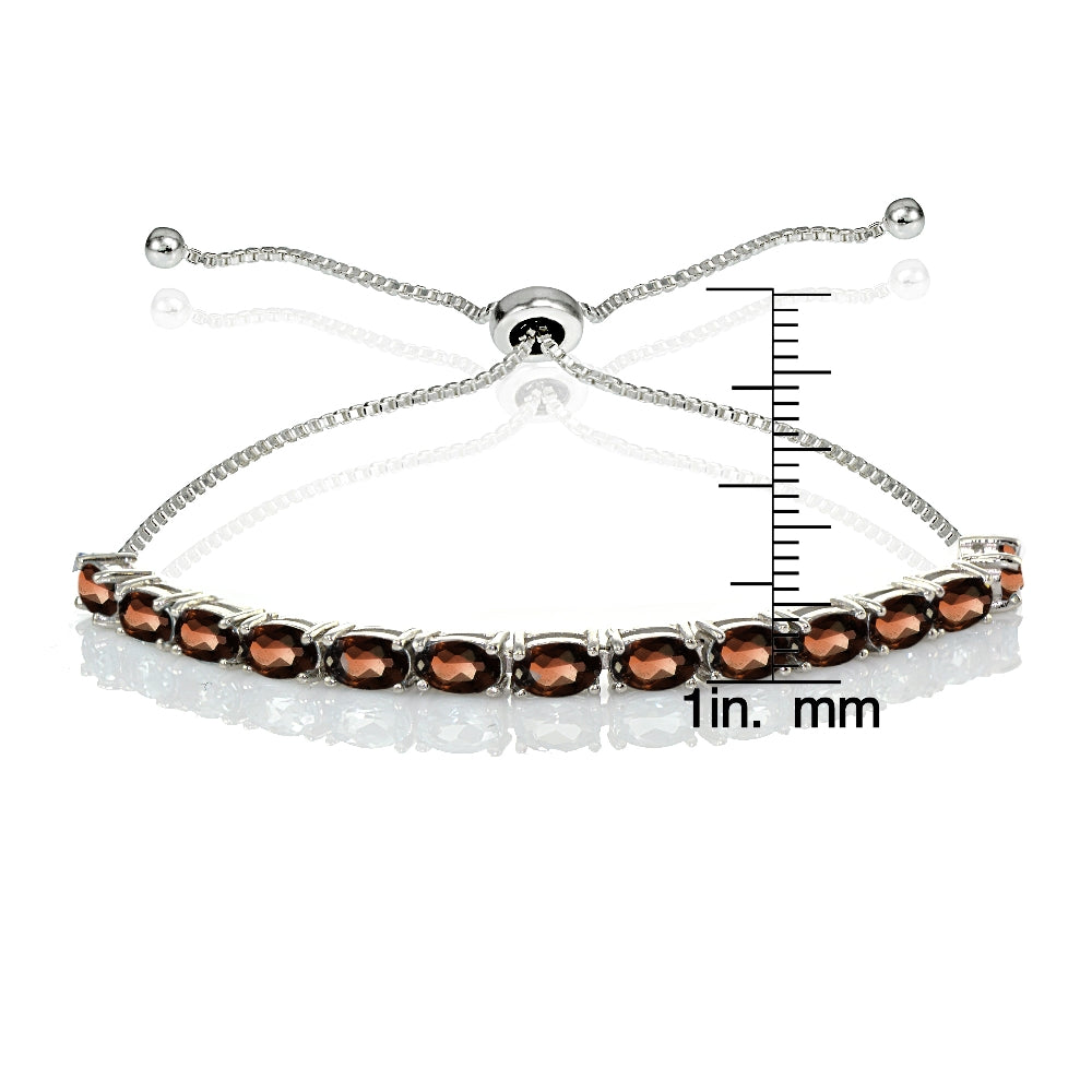 Sterling Silver 5x3mm Garnet Oval-Cut Adjustable Bracelet-3