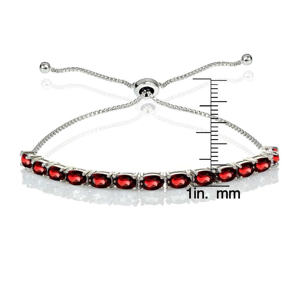 Sterling Silver 5x3mm Created Ruby Oval-Cut Adjustable Bracelet-3