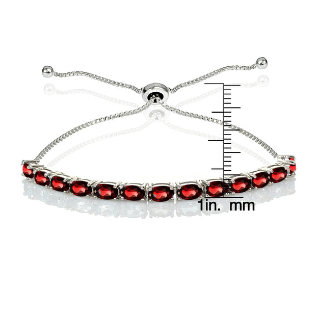 Sterling Silver 5x3mm Created Ruby Oval-Cut Adjustable Bracelet