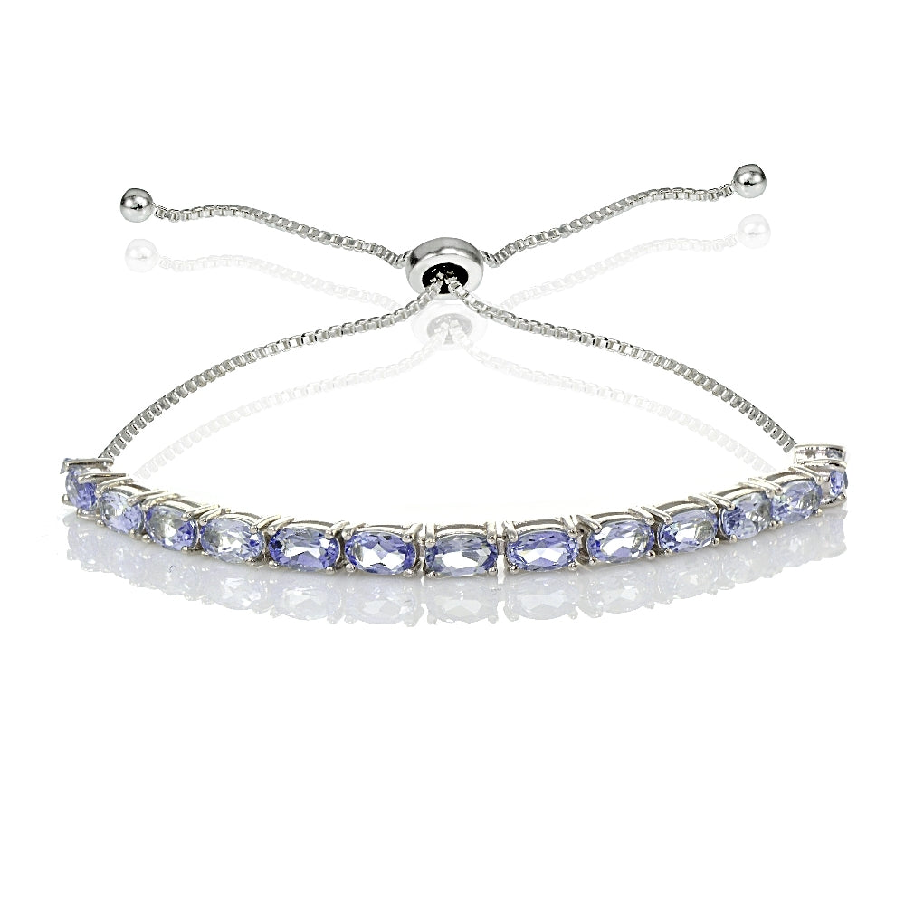 Sterling Silver 5x3mm Tanzanite Oval-Cut Adjustable Bracelet