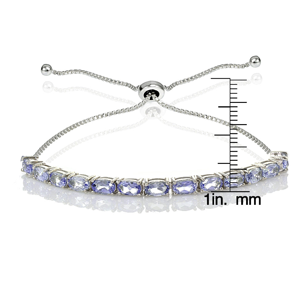 Sterling Silver 5x3mm Tanzanite Oval-Cut Adjustable Bracelet-3