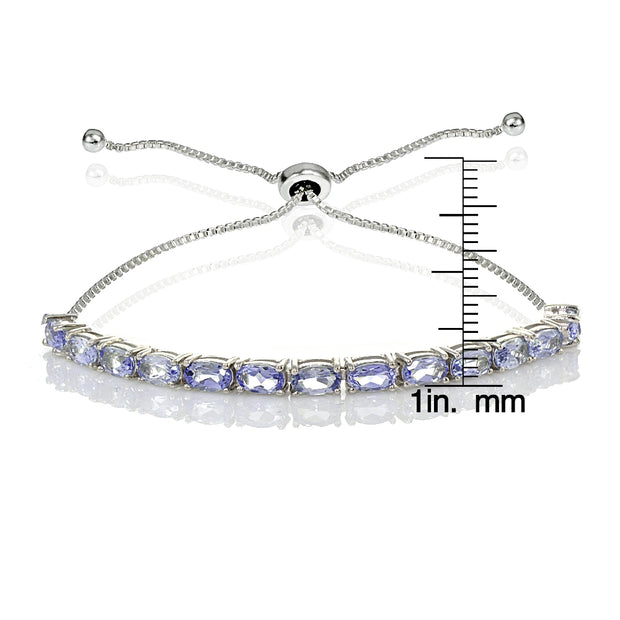 Sterling Silver 5x3mm Tanzanite Oval-Cut Adjustable Bracelet