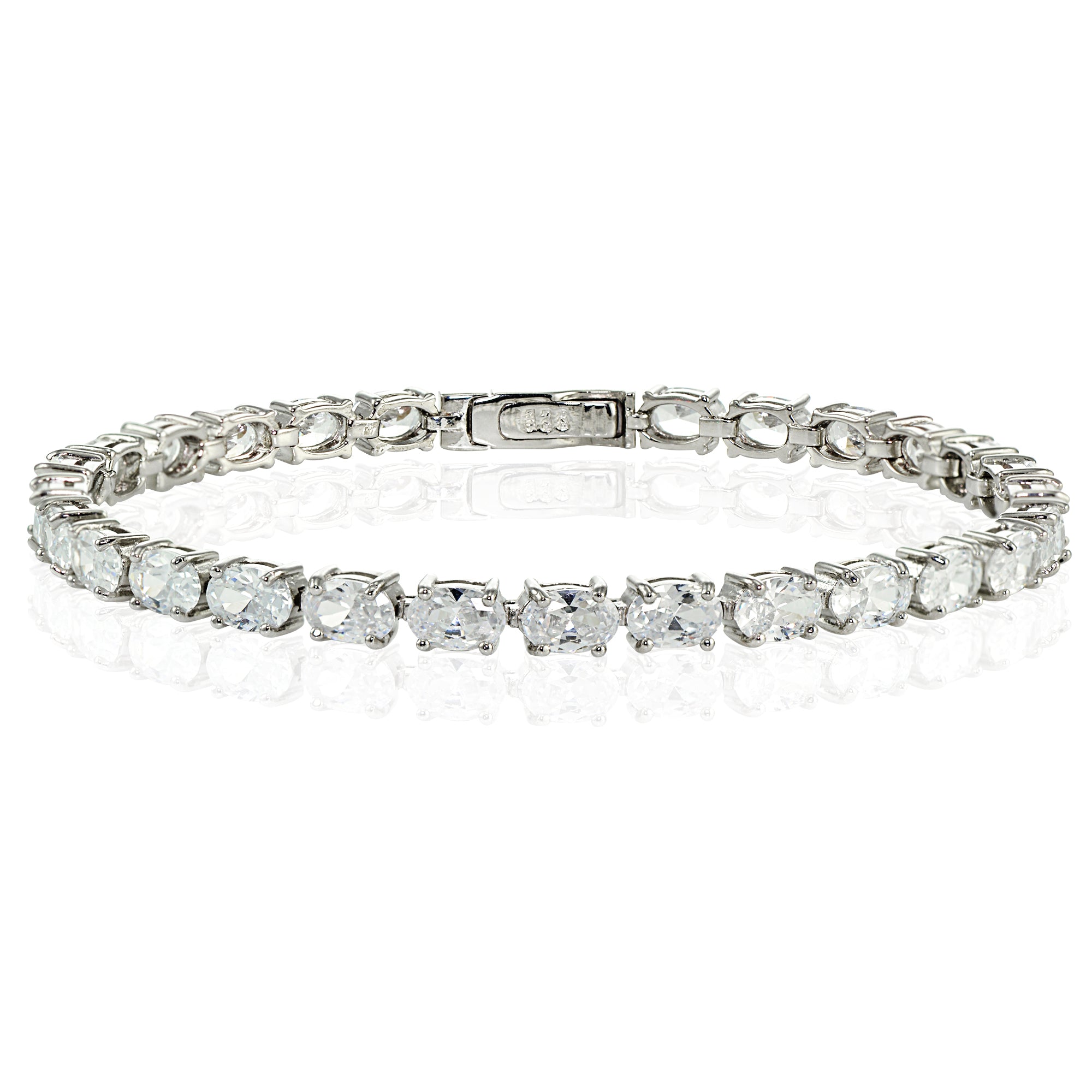 Sterling Silver Cubic Zirconia 6x4mm Oval-cut Tennis Bracelet