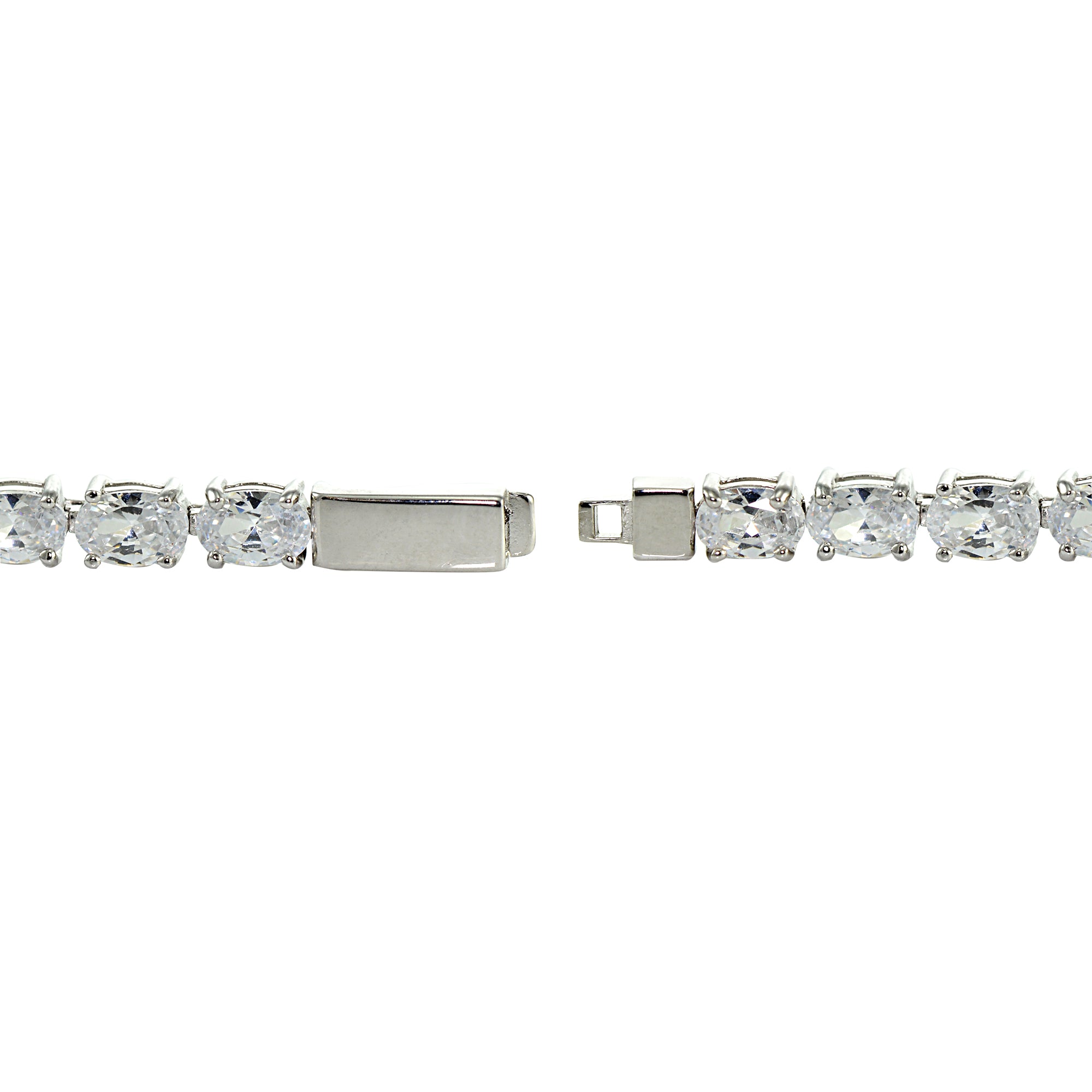 Sterling Silver Cubic Zirconia 6x4mm Oval-cut Tennis Bracelet-2