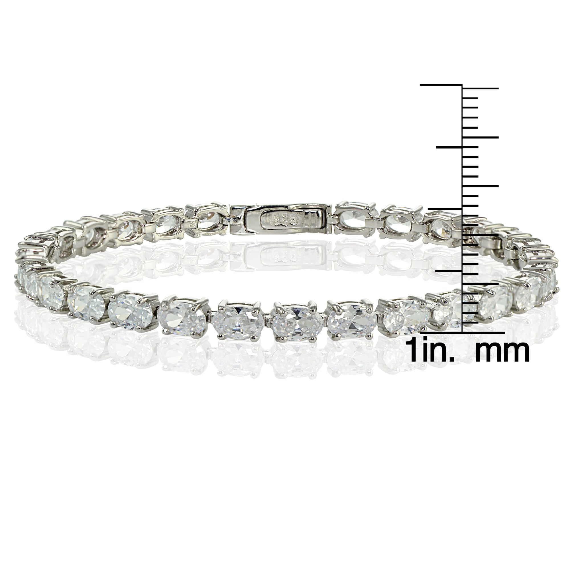 Sterling Silver Cubic Zirconia 6x4mm Oval-cut Tennis Bracelet-3