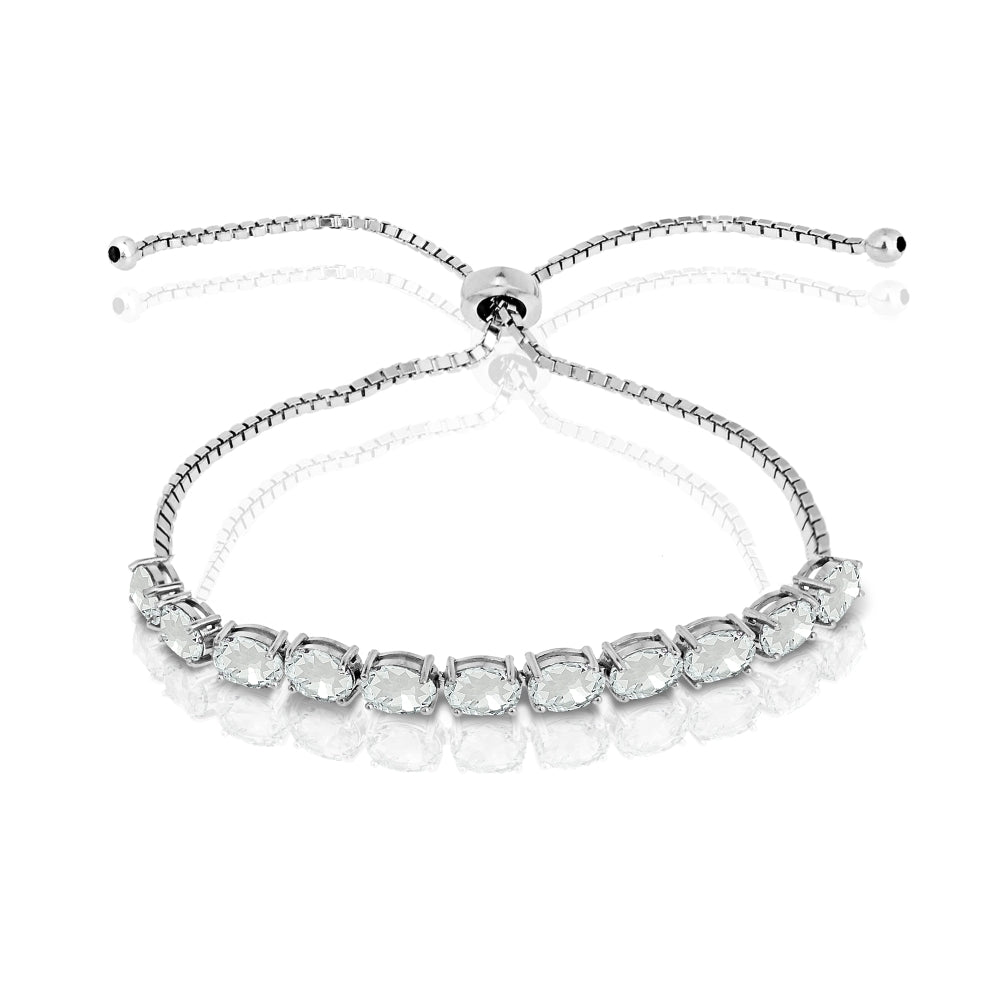 Sterling Silver Aquamarine 6x4mm Oval-cut Adjustable Tennis Bracelet