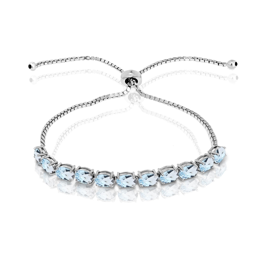 Sterling Silver Blue Topaz 6x4mm Oval-cut Adjustable Tennis Bracelet